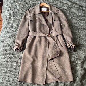 Anthropologie Olive green Faux suede trench coat